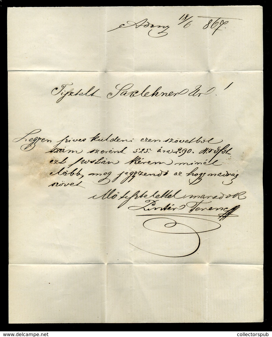 ADONY 1867.06. Levél 5Kr-ral Pestre Küldve  /  Letter 5 Kr To Pest - Usati