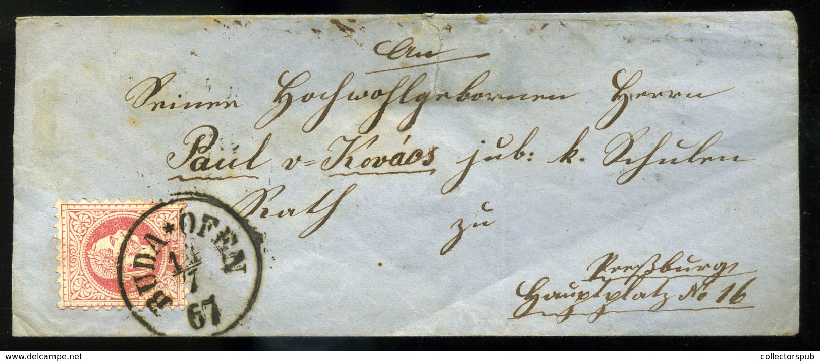 BUDA 1867. 5Kr-os Levél, Ritkább, Szép BUDA OFEN Bélyegzéssel Pozsonyba Küldve  /  5 Kr Letter Rare Nice BUDA Pmk To Poz - Oblitérés