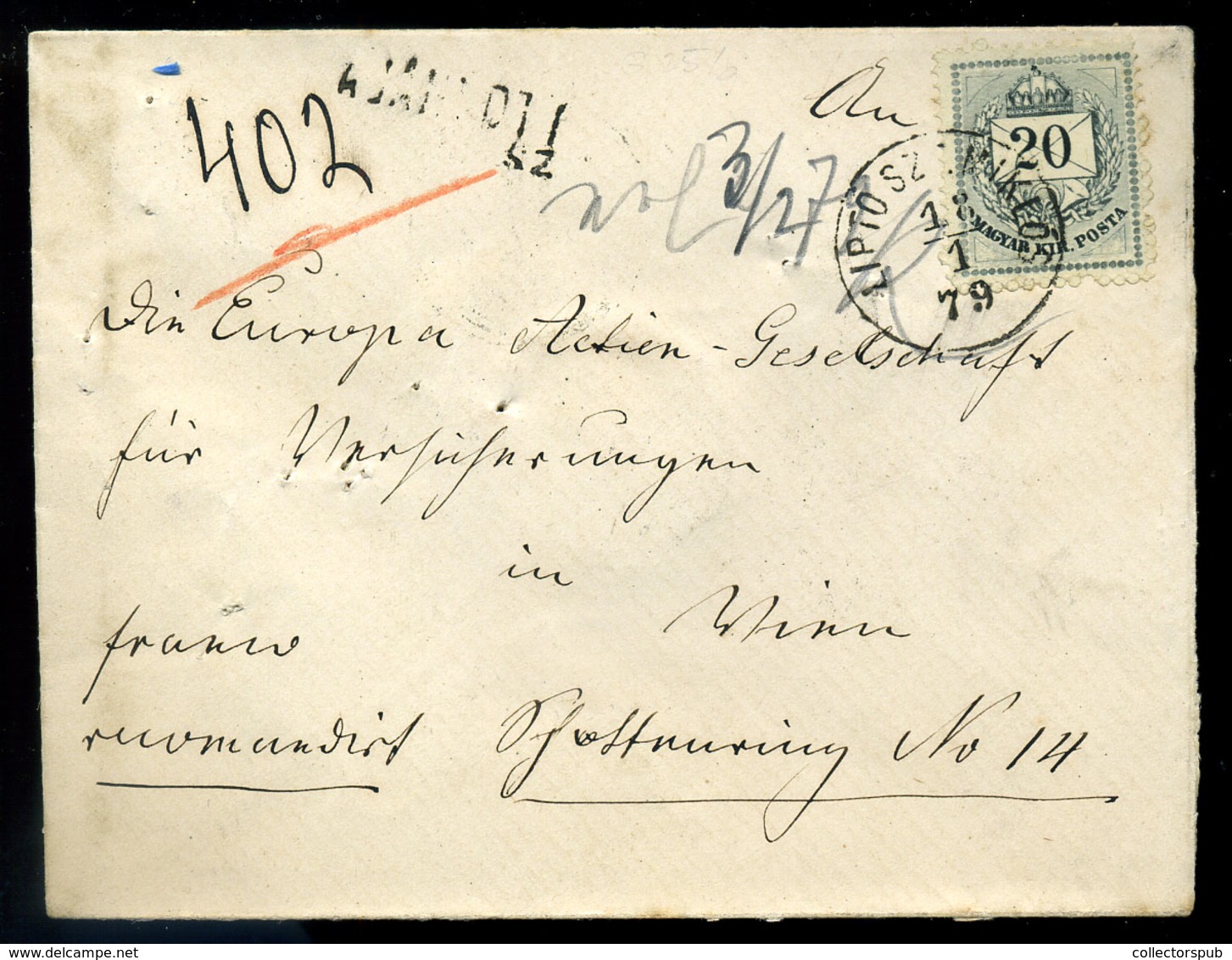 LIPTÓSZENTMIKLÓS 1879. Ajánlott 20Kr-os Levél Bécsbe  /  Reg. 20Kr Letter To Vienna - Usati