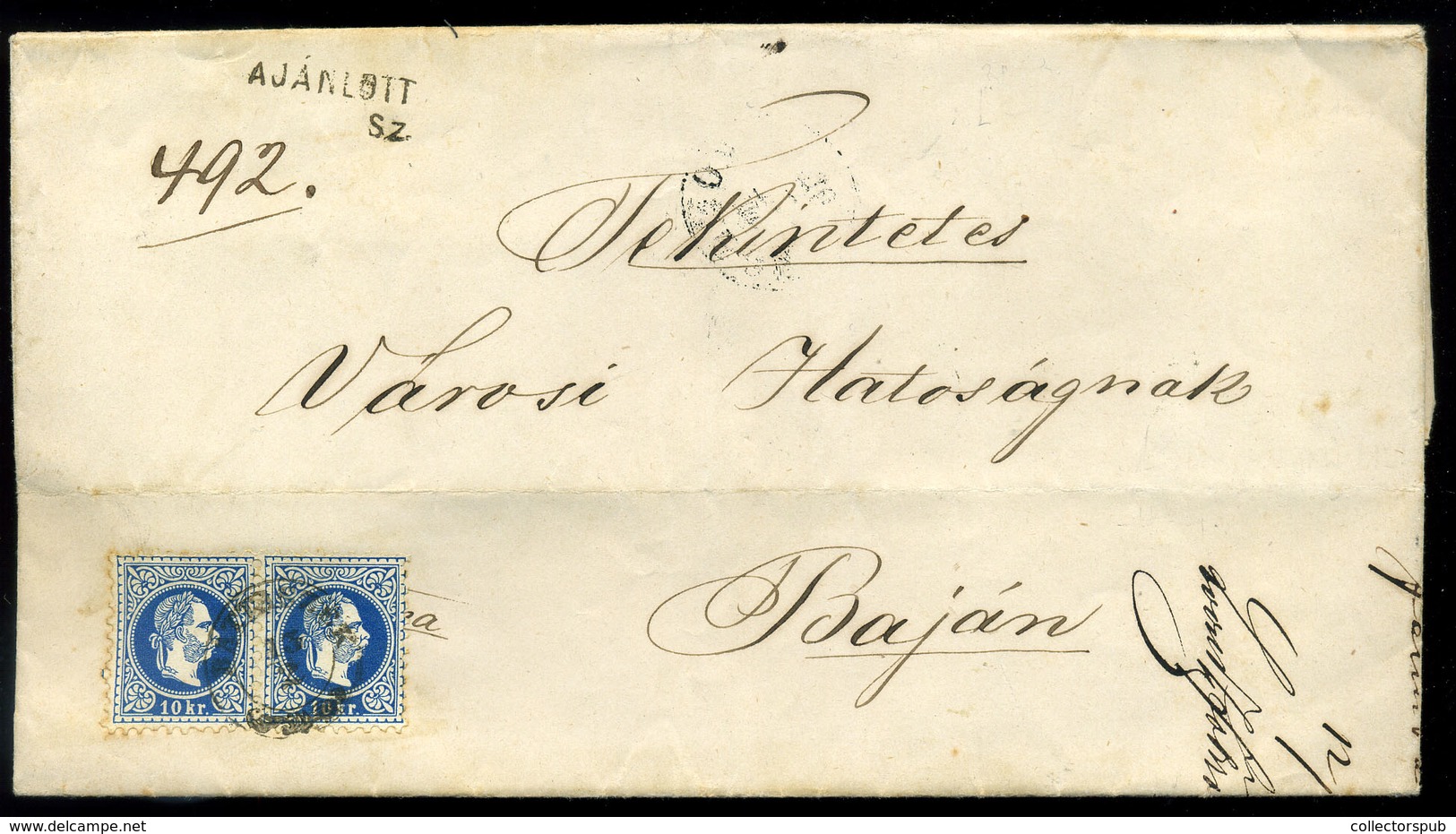 BÁTASZÉK 1868. Ajánlott Levél, érdekes Tartalommal 10kr Pár Bérmentesítéssel Bajára Küldve - Used Stamps