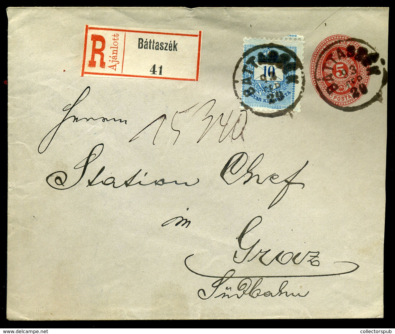 BÁTASZÉK 1893. Ajánlott Díjjegyes Boríték Graz-ba Küldve  /  Reg. Stationery Cov. To Graz - Used Stamps