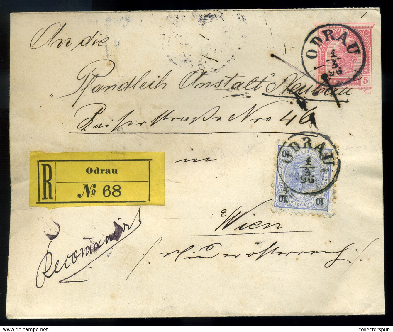 AUSZTRIA 1896. Odrau, Ajánlott Levél Bécsbe Küldve - Storia Postale