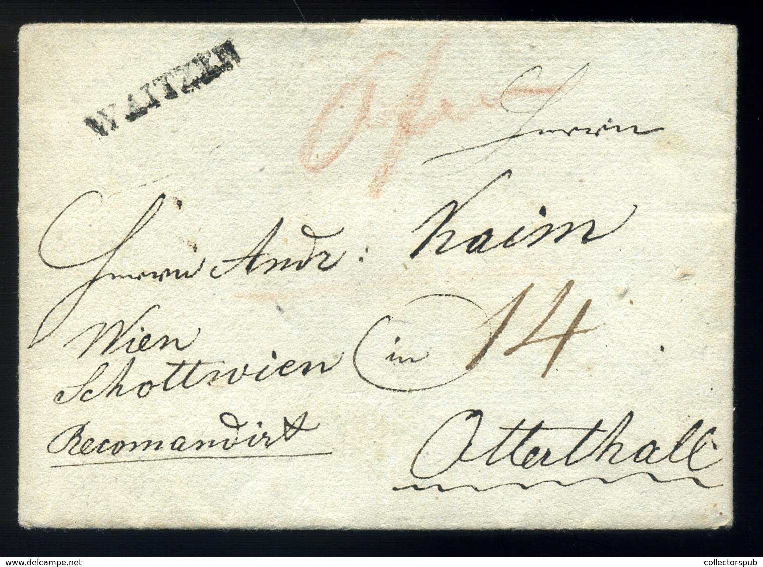 VÁC 1836. Ajánlott, Portós Levél "Waitzen" Otterthal-ba Küldve - ...-1867 Préphilatélie