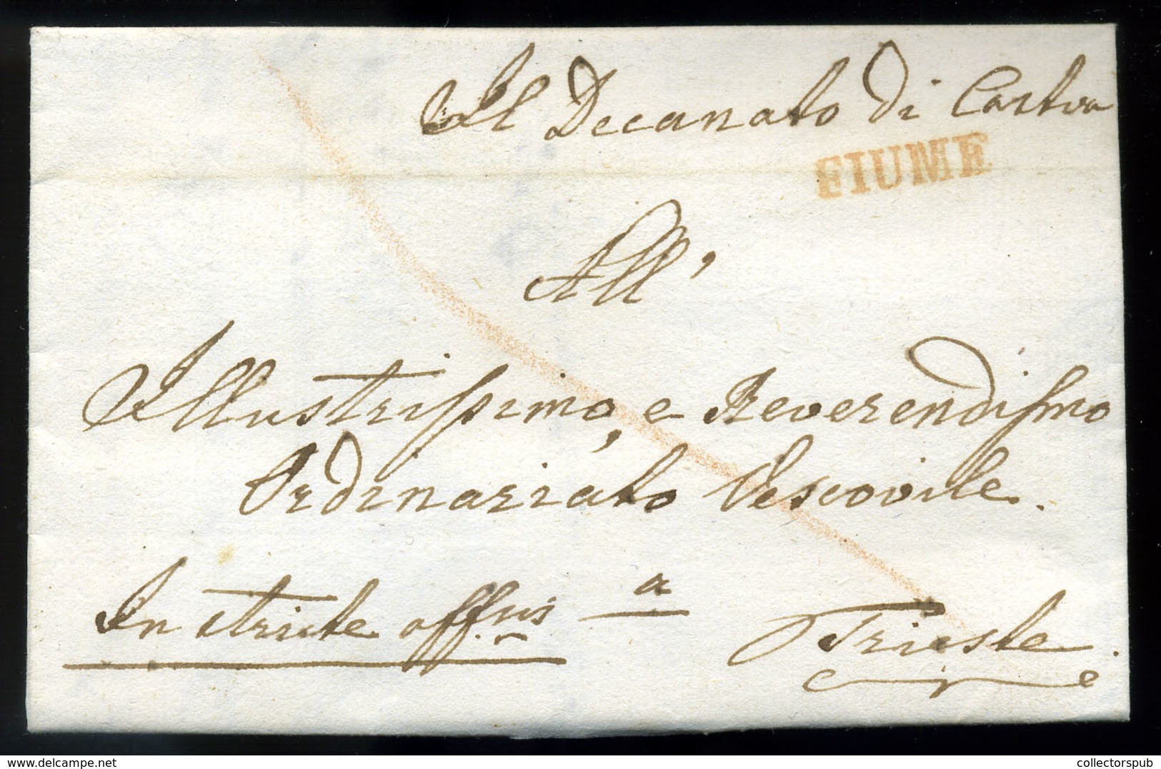 FIUME 1828. Dekoratív, Portós Levél, Tartalommal Piros Bélyegzéssel Triestbe Küldve - Croatie