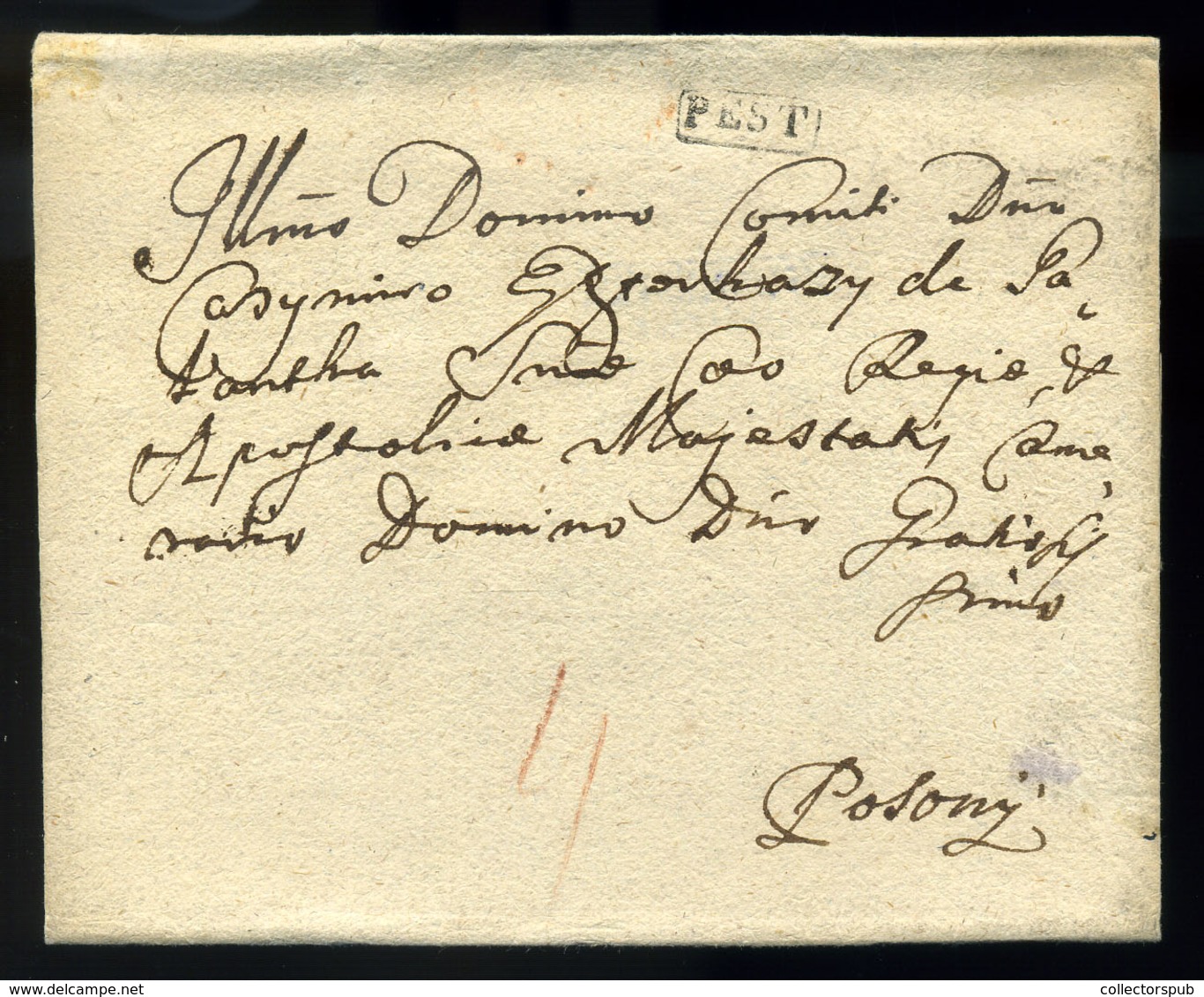 PEST 1780. Cca. Portós Levél Gróf Esterházy Kázmérnak Pozsonyba Küldve, Hátoldalon Dátum Bélyegzéssel!  /  Nice Unpaid L - ...-1867 Prephilately