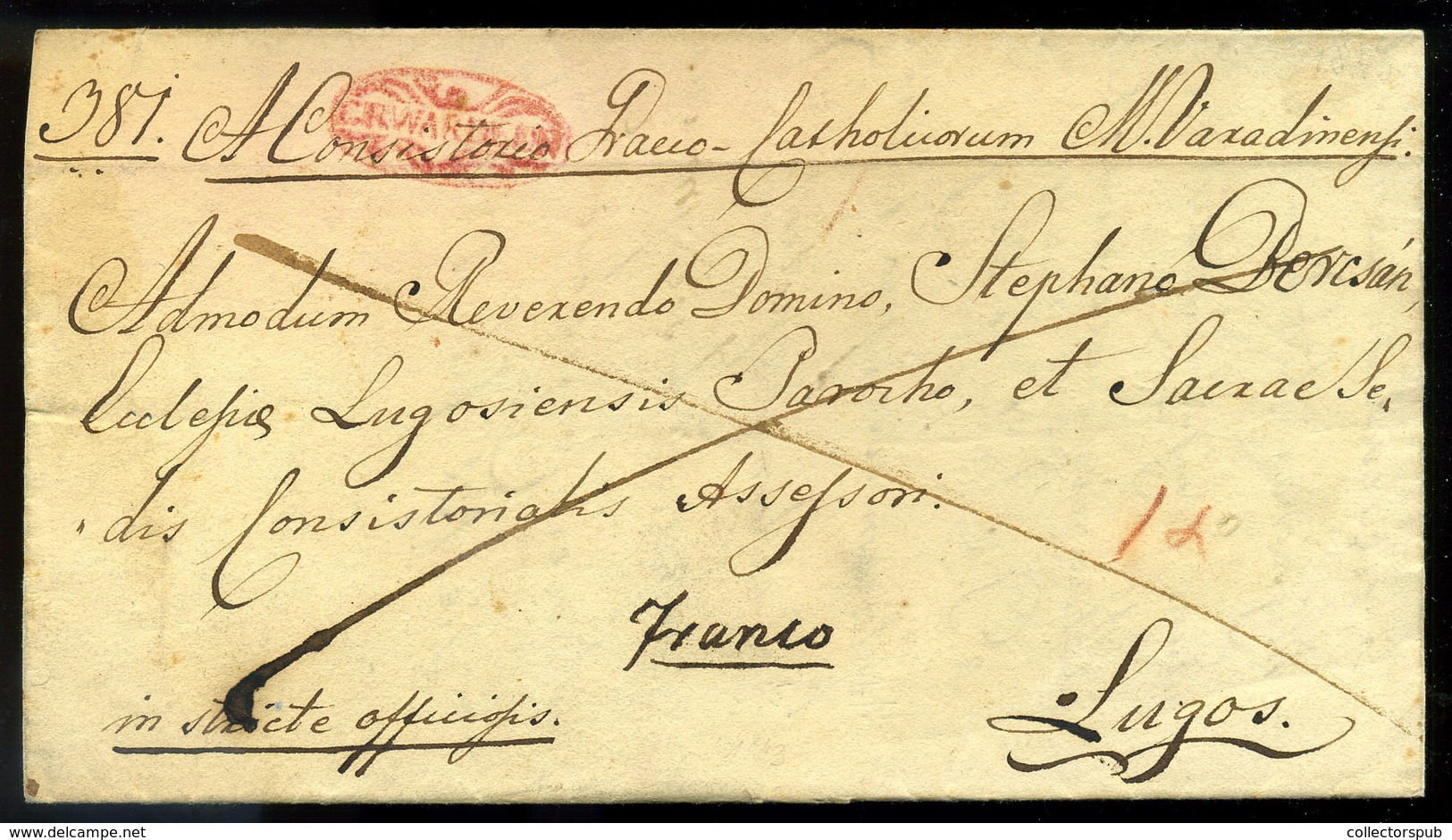 NAGYVÁRAD 1843. Dekoratív Franco Levél, Tartalommal, Piros Bélyegzéssel Lugosra Küldve  /  Nice Unpaid Letter To Lugos,  - ...-1867 Prefilatelia