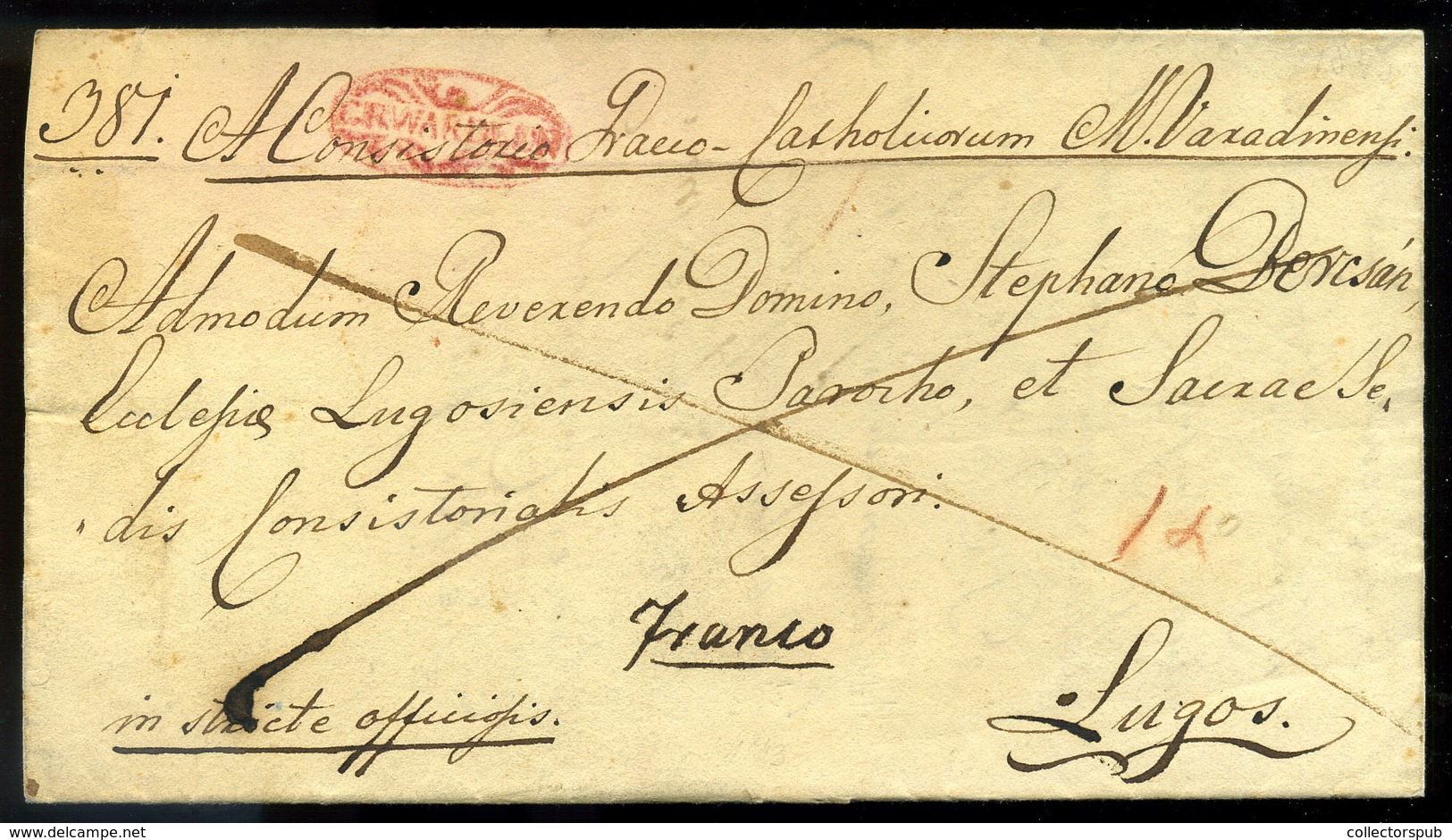 NAGYVÁRAD 1843. Dekoratív Franco Levél, Tartalommal, Piros Bélyegzéssel Lugosra Küldve  /  Nice Unpaid Letter To Lugos,  - ...-1867 Prephilately