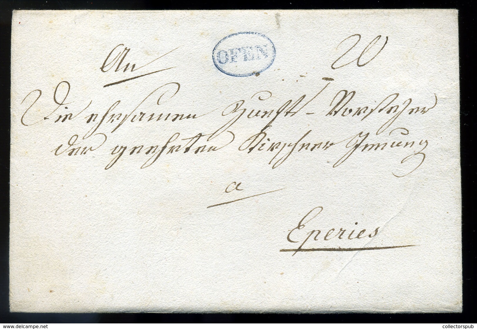 BUDA Szép Portós Levél, Kék "OFEN" Bélyegzéssel Eperjesre Küldve  /  Nice Unpaid Letter To Eperjes Blue Pmk - ...-1867 Préphilatélie