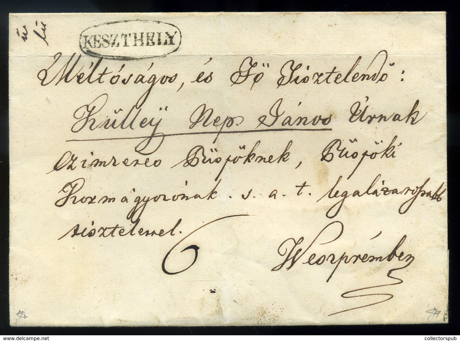 KESZTHELY 1844. Szép Portós Levél Veszprémbe Küldve  /  Nice Unpaid Letter To Veszprém - ...-1867 Voorfilatelie