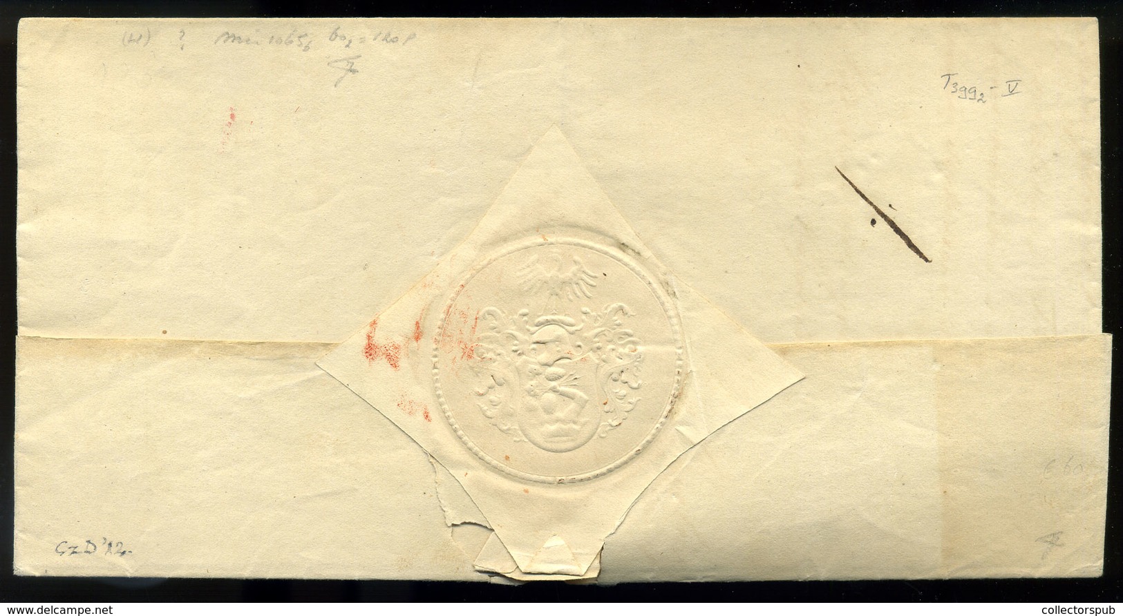 ÖREGLAK Dekoratív Hivatalos Levél, Kék Bélyegzéssel Esztergomba Küldve  /  Decorative Official Letter Blue Pmk To Eszter - ...-1867 Préphilatélie