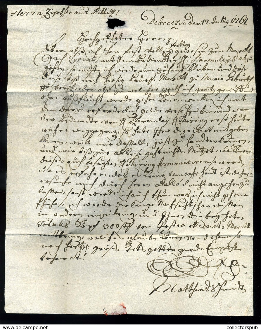 DEBRECEN 1761. Szép Portós Levél, Tartalommal Nagyszombatra Küldve  /  Nice Unpaid Letter To  Nagyszombat - ...-1867 Préphilatélie