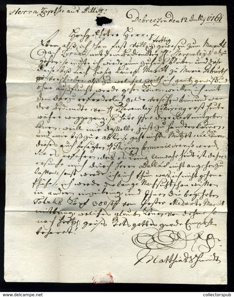 DEBRECEN 1761. Szép Portós Levél, Tartalommal Nagyszombatra Küldve  /  Nice Unpaid Letter To  Nagyszombat - ...-1867 Voorfilatelie