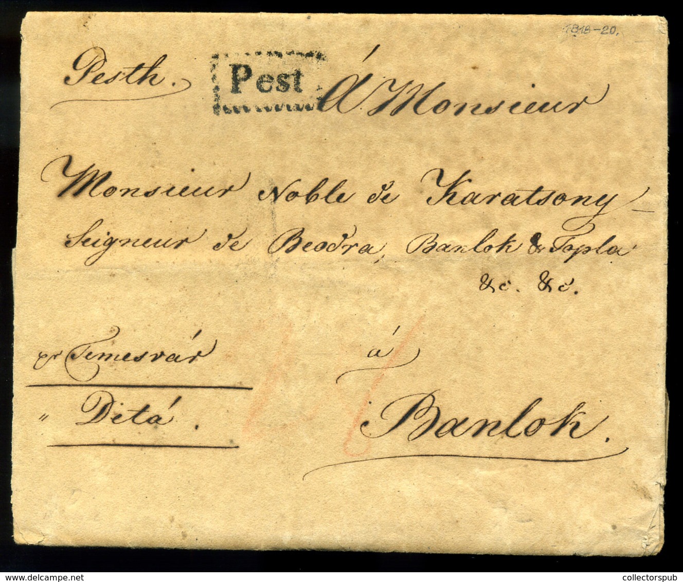 PEST 1818. Portós Levél, Tartalommal Bánlakra Küldve  /  Unpaid Letter Cont. To Bánlak - ...-1867 Prephilately