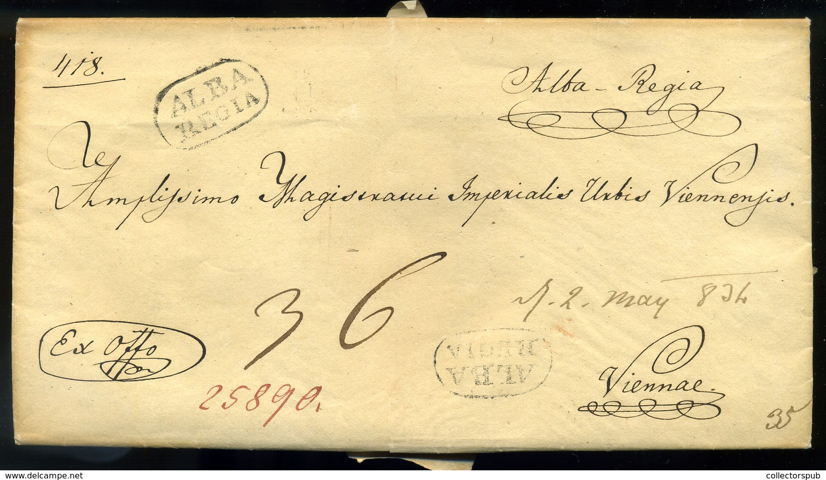 SZÉKESFEHÉRVÁR 1834. Dekoratív Ex Offo Levél, Tartalommal Bécsbe Küldve  /  Decorative Official Letter, Cont. To Vienna - ...-1867 Préphilatélie
