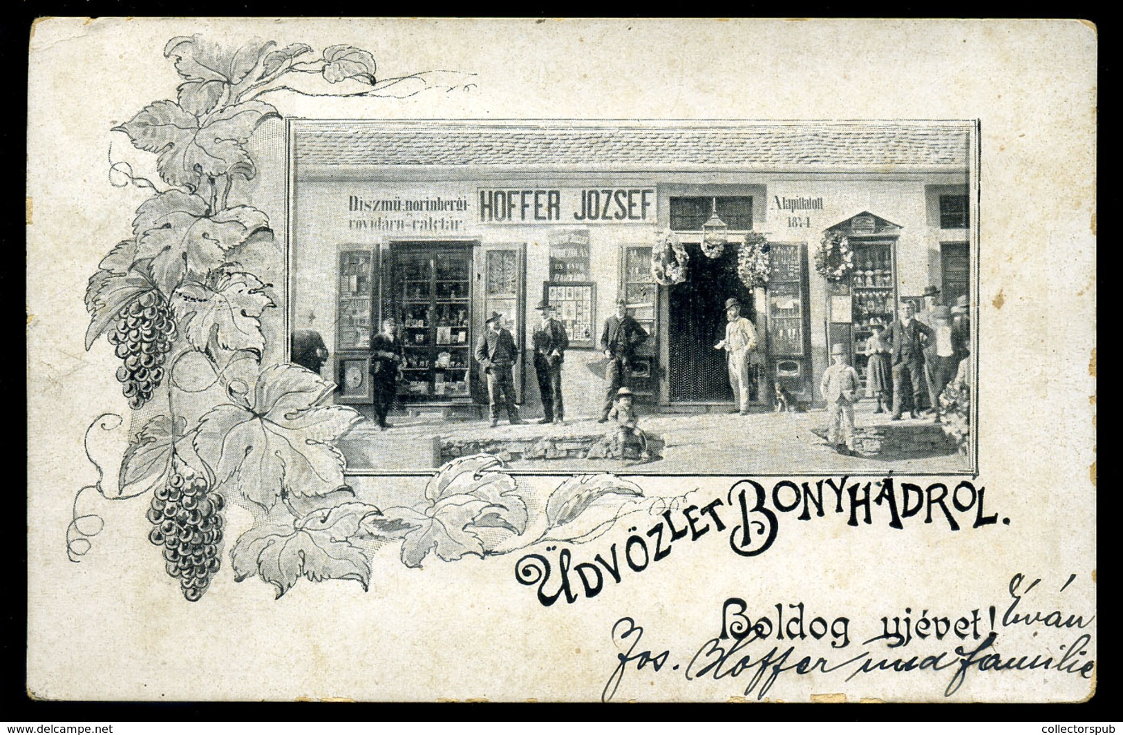 BONYHÁD 1904.01.01.  Hoffer József üzlete, Ritka Régi Képeslap  /  József Hoffer's Store Rare  Vintage Pic. P.card - Hongrie