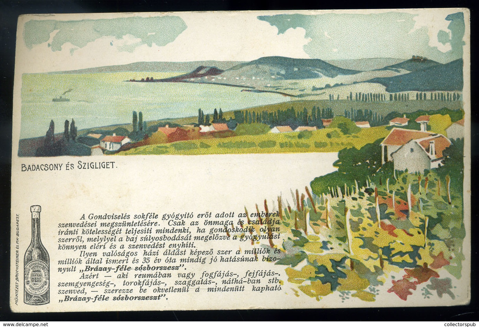 BADACSONY SZIGLIGET 1905. Cca. Litho Képeslap, Brázay Reklámmal  /  Litho  Vintage Pic. P.card  Brázay Adv. - Hongrie