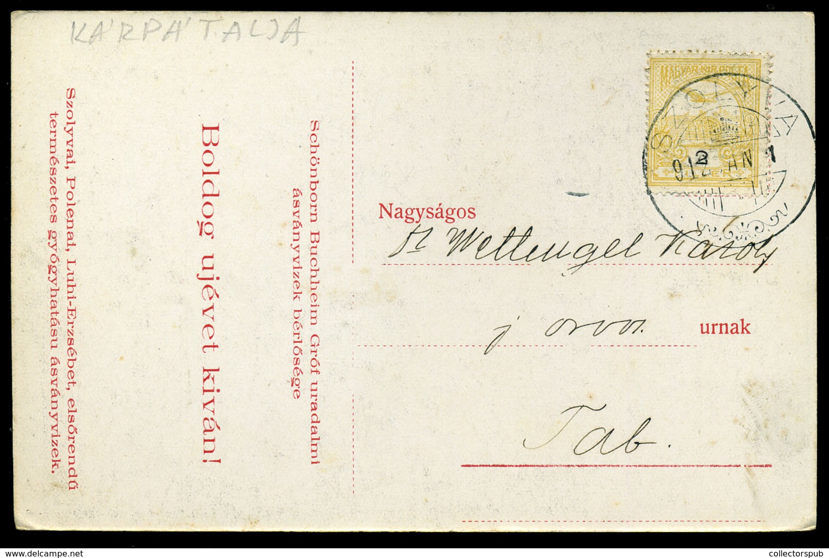 SZOLYVA 1912. Gyógyforrás Telep, Hátoldali Borászati Reklámmal, Ritka Képeslap  /  Health Spring Wine Adv. On Back Rare  - Hongrie