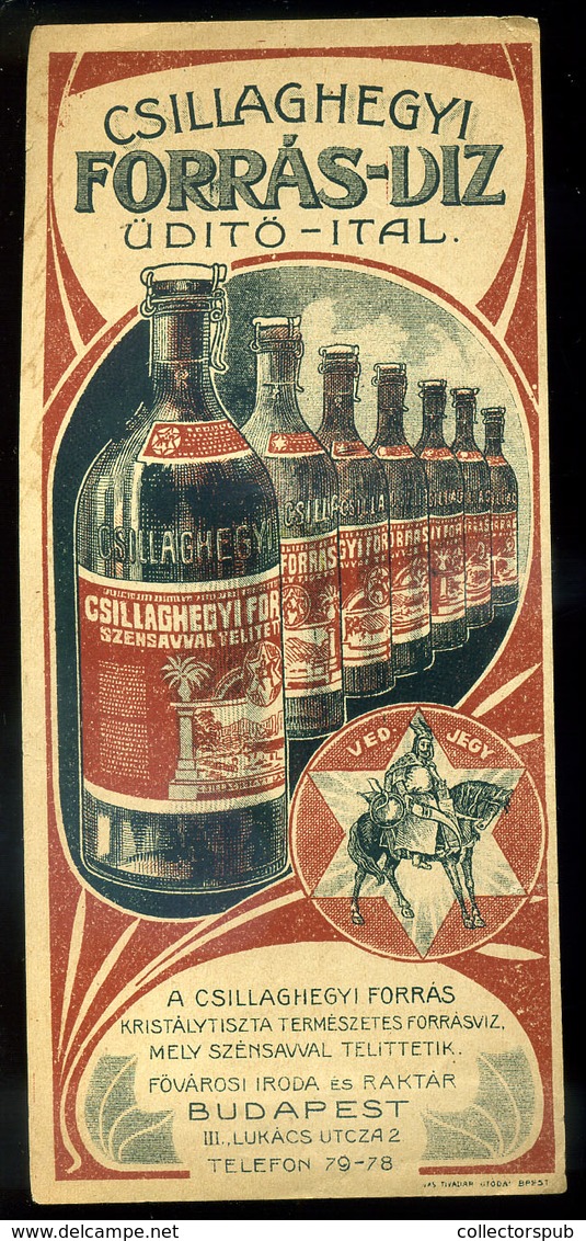 SZÁMOLÓ CÉDULA  Régi Reklám Grafika , Csillaghegyi Forrásvíz  /  BAR TAB Vintage Adv. Graphics,  Csillaghegy Spring Wate - Non Classificati