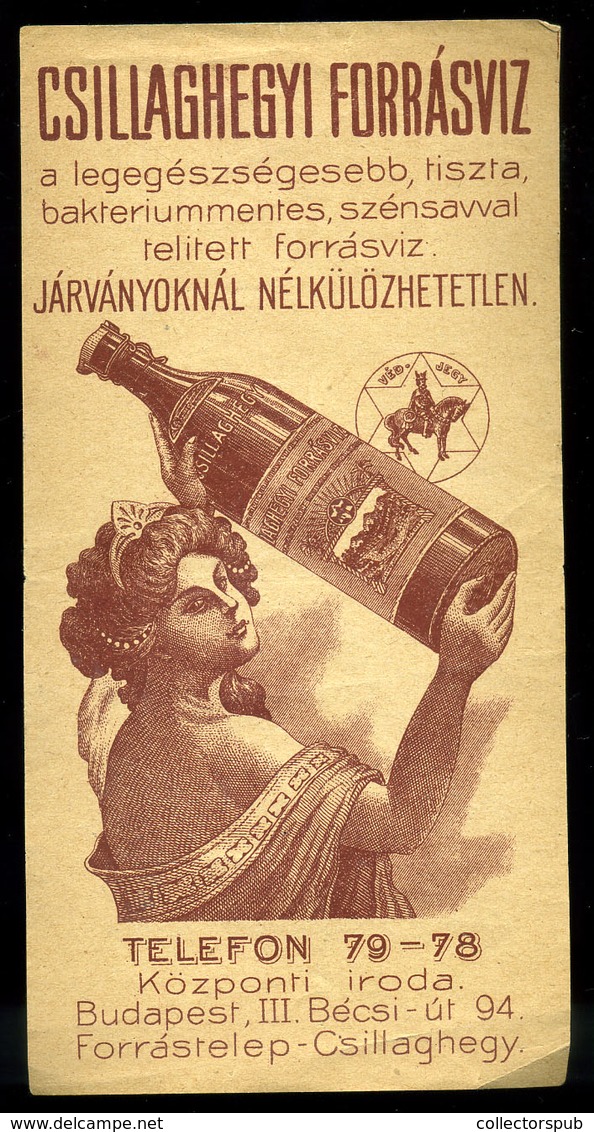 SZÁMOLÓ CÉDULA  Régi Reklám Grafika , Csillaghegyi Forrásvíz  /  BAR TAB Vintage Adv. Graphics,  Csillaghegy Spring Wate - Unclassified