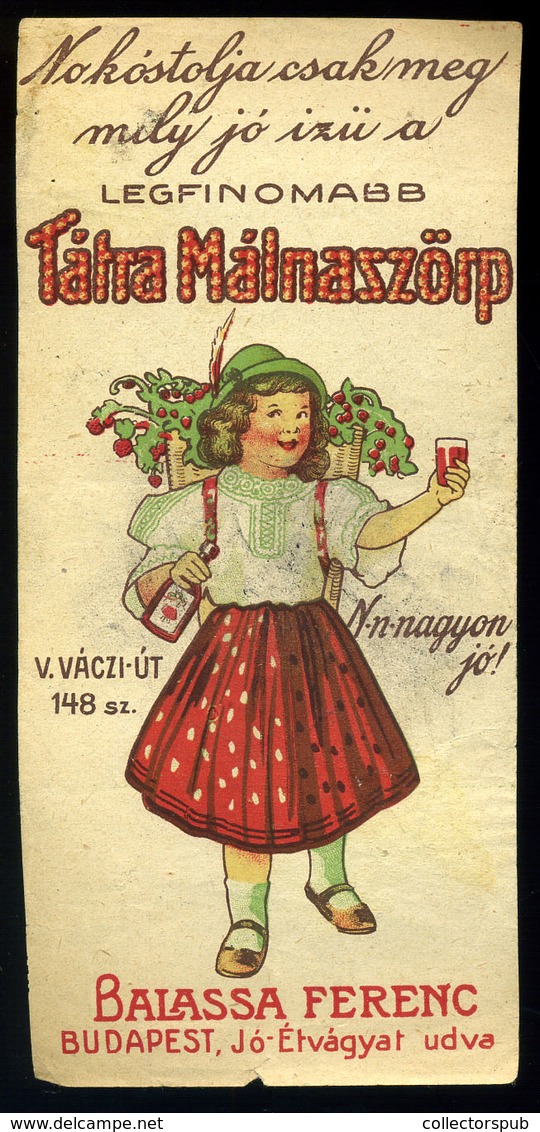 SZÁMOLÓ CÉDULA  Régi Reklám Grafika , Tátra Málnaszörp  /  BAR TAB Vintage Adv. Graphics,  Raspberry Syrup - Non Classés