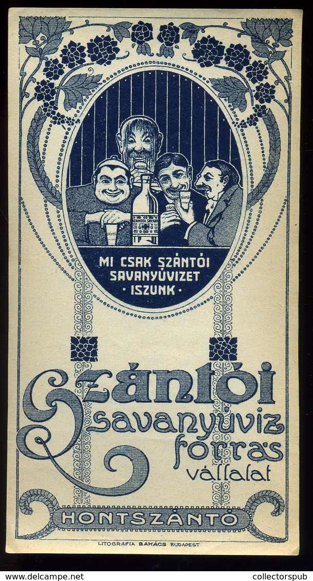 SZÁMOLÓ CÉDULA  Régi Reklám Grafika , Hontszántó ásványvíz  /  BAR TAB Vintage Adv. Graphics,   Mineral Water - Non Classés