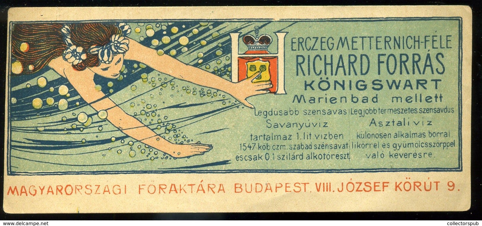 SZÁMOLÓ CÉDULA  Régi Reklám Grafika , Herceg Metternich Féle Forrás, ásványvíz  /  BAR TAB Vintage Adv. Graphics,  Sprin - Non Classés