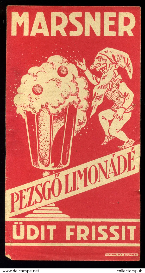 SZÁMOLÓ CÉDULA  Régi Reklám Grafika , Marsner Pezsgő Limonádé  /  BAR TAB Vintage Adv. Graphics,  Champagne Lemonade - Unclassified