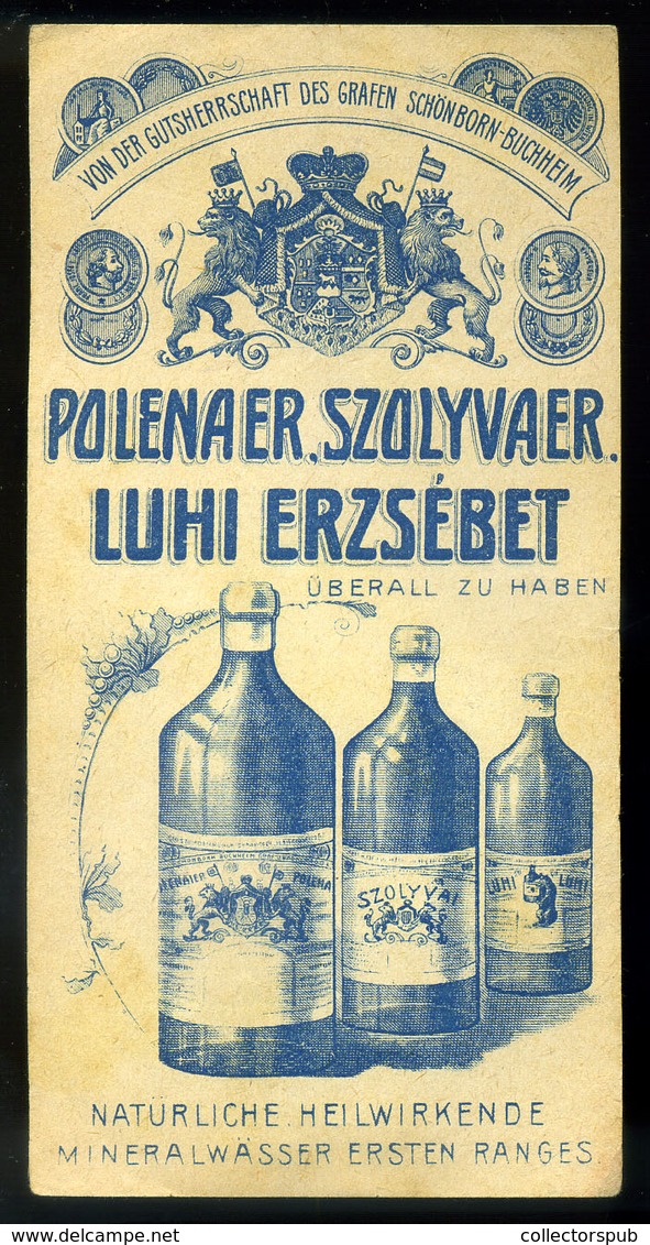 SZÁMOLÓ CÉDULA  Régi Reklám Grafika , Polenai Szolyvai ásványvíz  /  BAR TAB Vintage Adv. Graphics,  Mineral Water - Non Classés