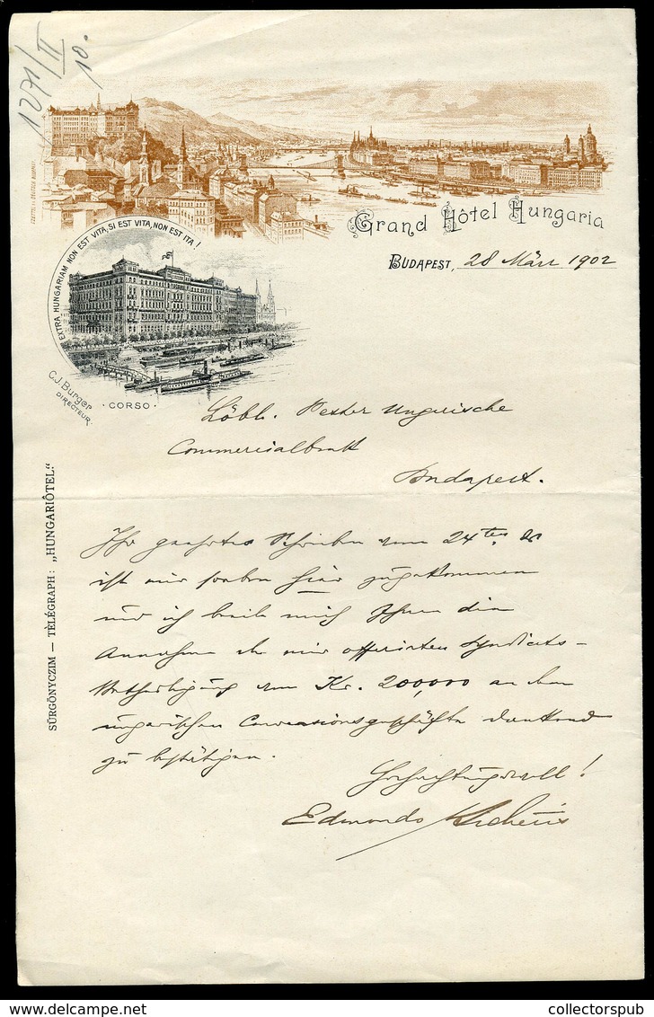 BUDAPEST 1902. Grand Hotel Hungaria, Fejléces  Levél /  Letterhead Letter - Non Classés