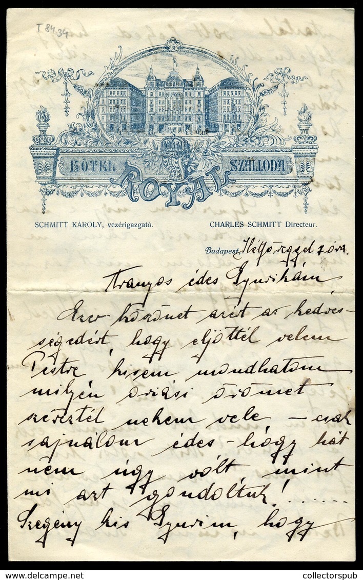 BUDAPEST 1910. Hotel Royal Szálloda, Fejléces  Levél /  Letterhead Letter - Unclassified