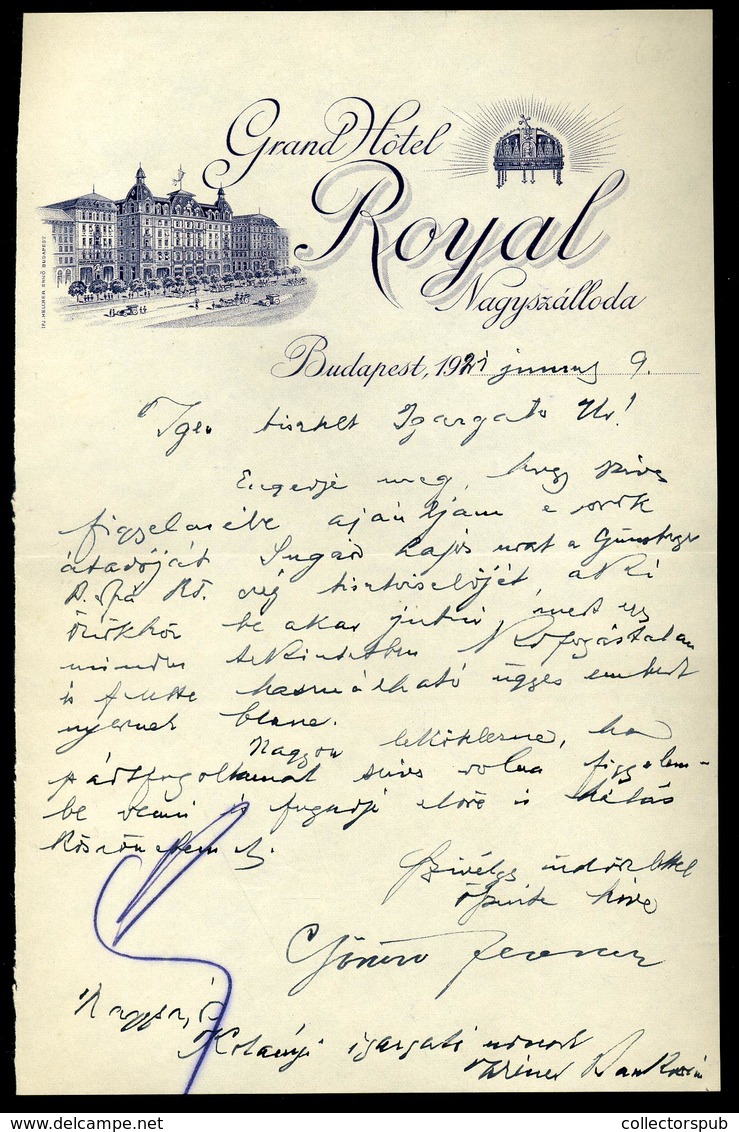 BUDAPEST 1921. Grand Hotel Royal Nagyszálloda, Fejléces  Levél - Non Classificati