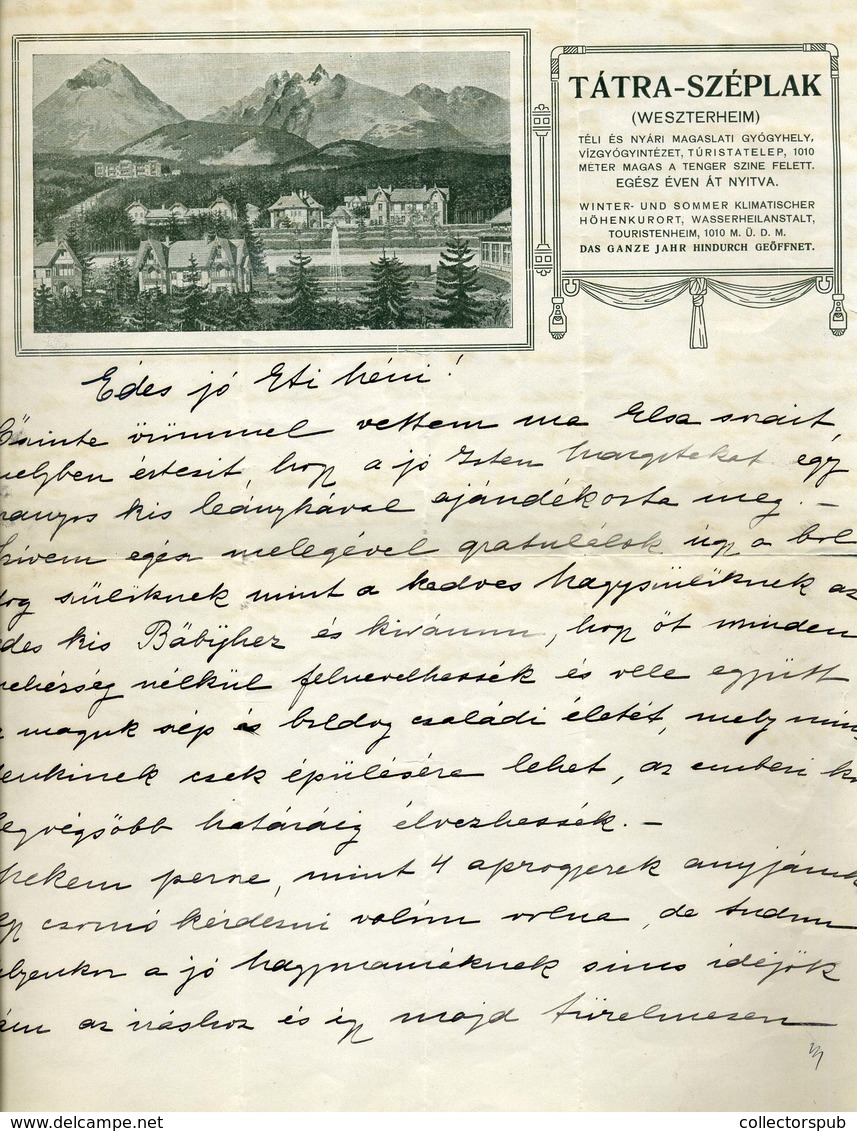 TÁTRASZÉPLAK 1912. Fejléces  Levél  /  Letterhead Letter - Unclassified