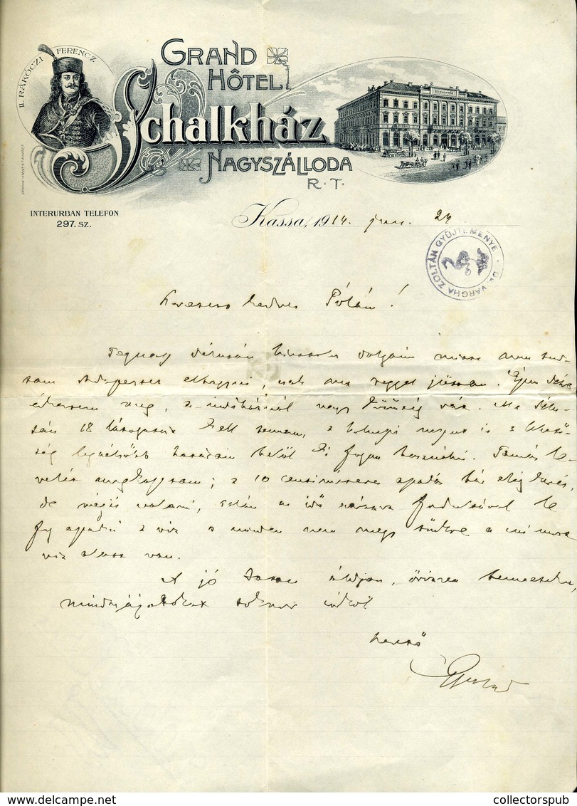 KASSA 1914. Grand Hotel Schalkház, Fejléces Levél  /  Grand Hotel Schalkház Letterhead Letter - Unclassified