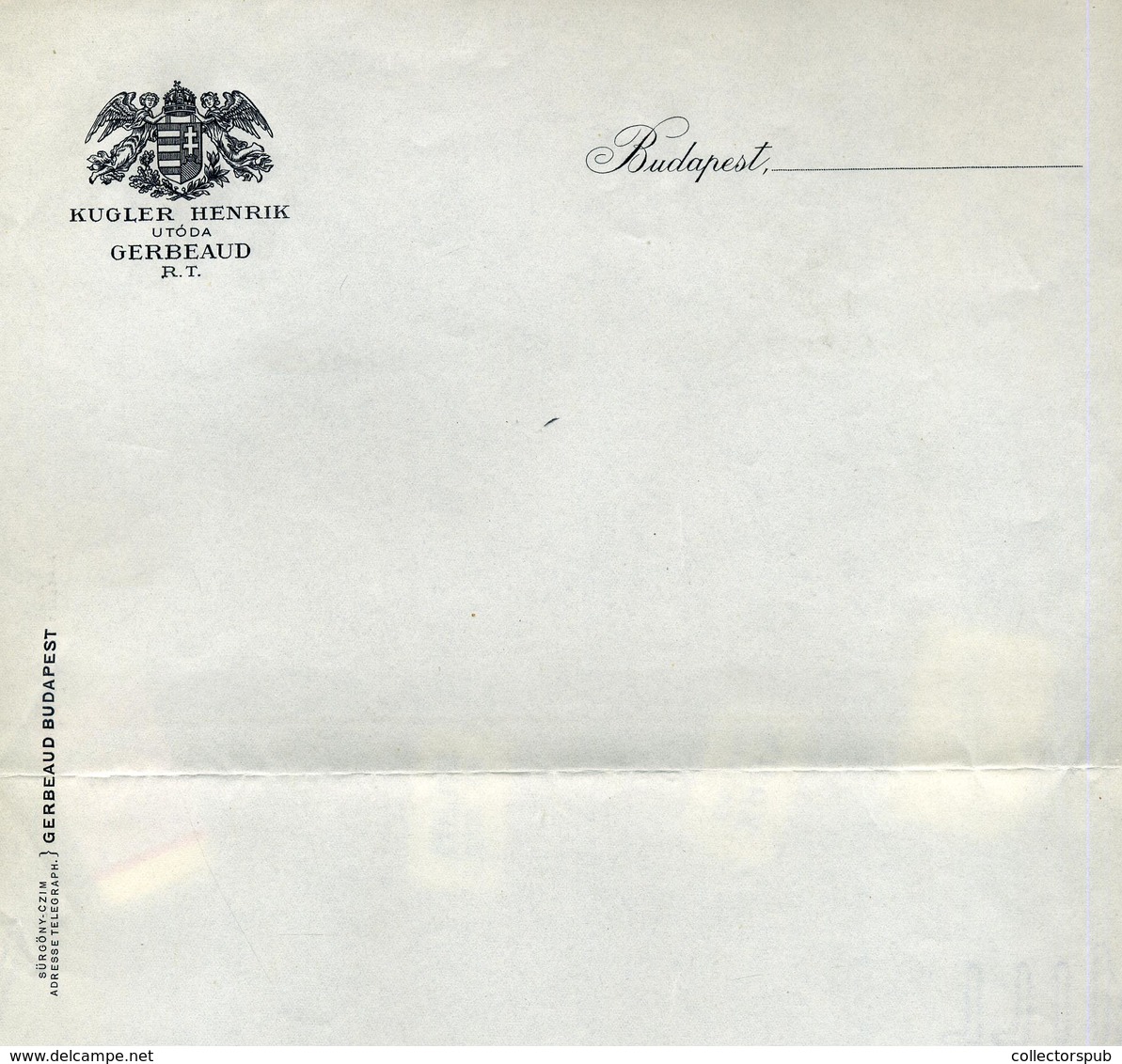 BUDAPEST Kugler Henrik Utóda Gerbeaud ,fejléces, Céges Levélpapír /  Letterhead Corp. Stationery - Unclassified