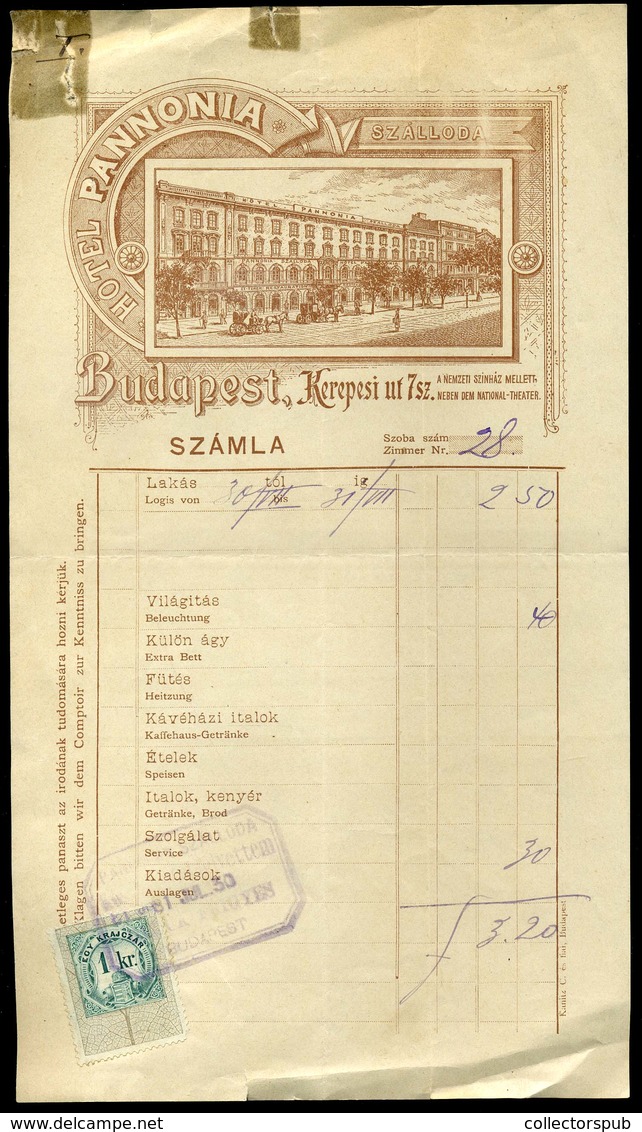 BUDAPEST 1899. Hotel Pannonia Szálloda  , Fejléces Céges Számla - Unclassified