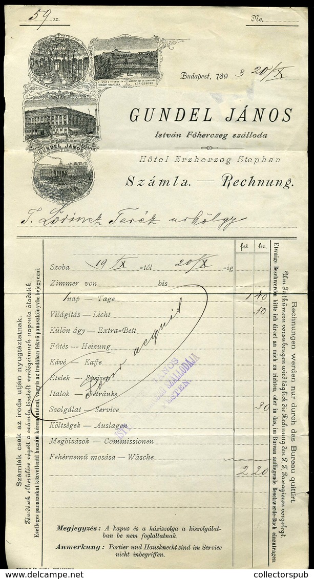 BUDAPEST 1893. Gundel János, István Főherczeg Szálloda, Fejléces,céges Számla  /   Decorative Letterhead Bill - Unclassified