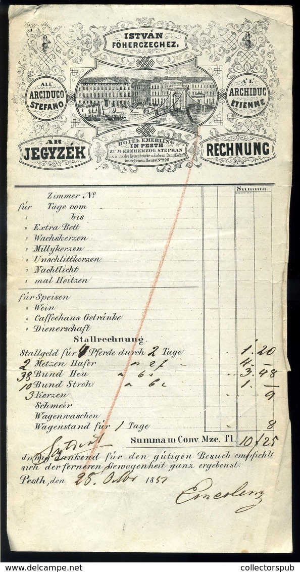 PEST 1847. István Főherceg Hotel Díszes Fejléces , Metszetes  Számlája  /   Decorative Letterhead Bill - Unclassified