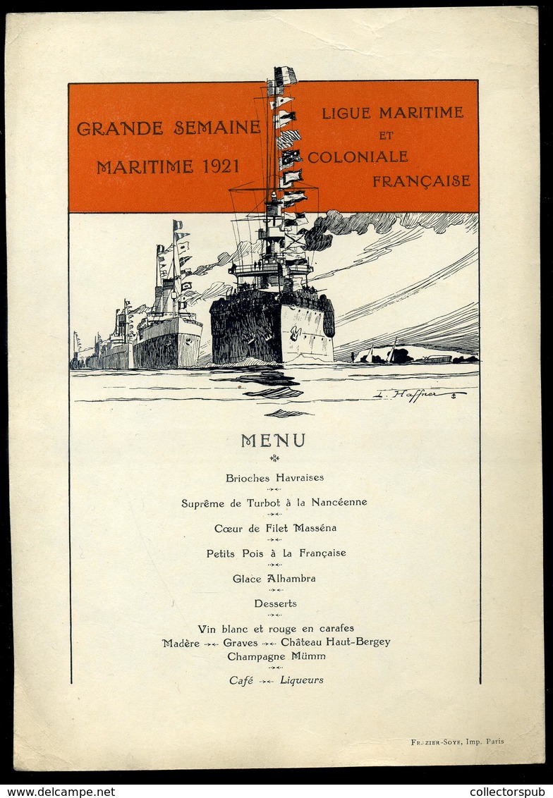 GRANDE SEMAINE Maritime 1921.Coloniale Francaise Szignós Menü  /  MENU CARD Signed - Menus