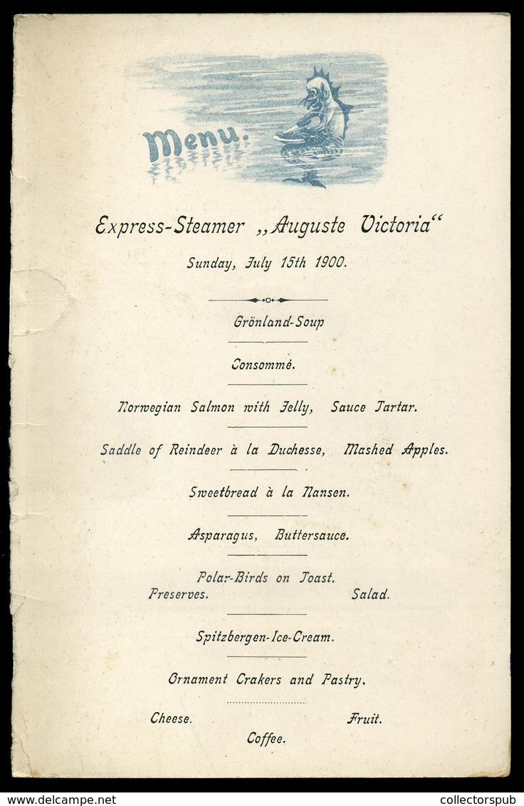 Express-Steamer Auguste Victoria  , Dekoratív Menükártya 1900.  /  MENU CARD , Decorative - Menus
