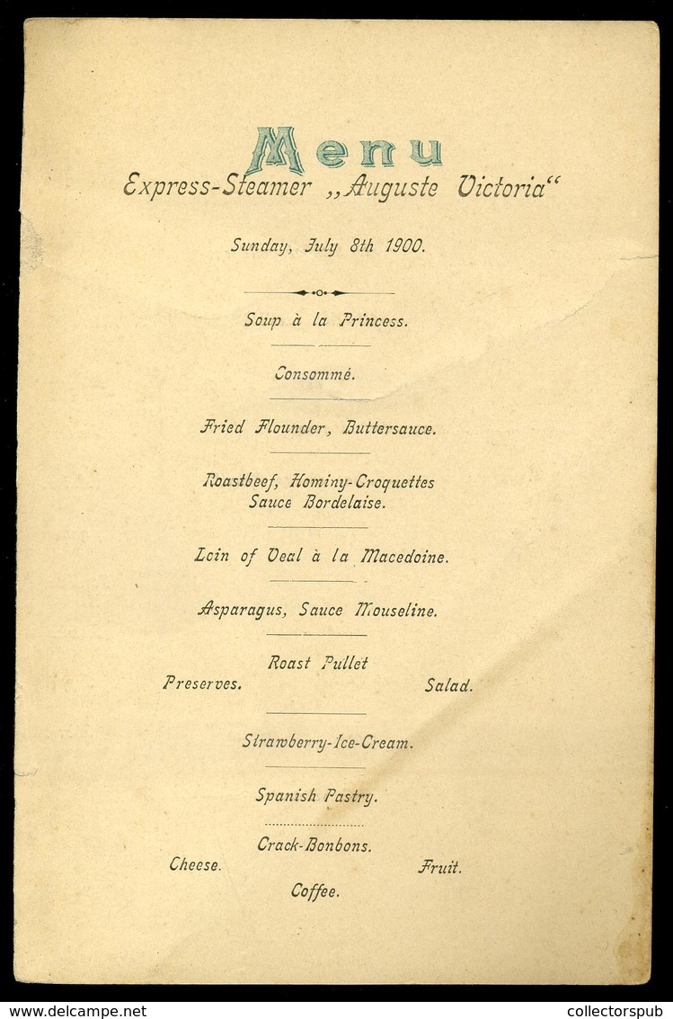 Schnelldampfers  Auguste Victoria  , Dekoratív Musik-Programm 1900.  /  Decorative Music-Program - Menus