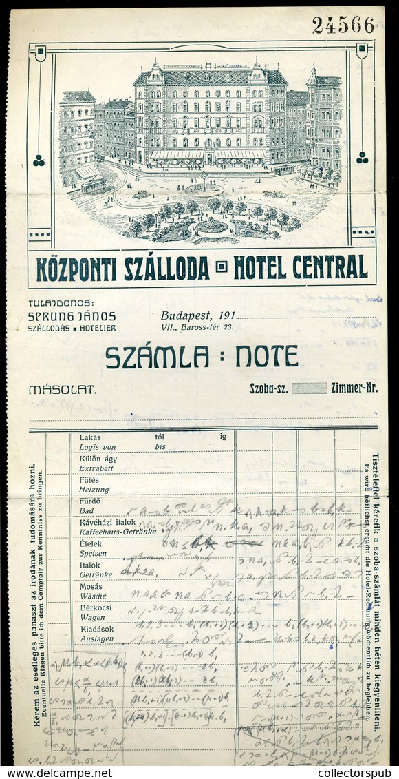 BUDAPEST 1916. Központi Szálloda / Hotel Central, Fejléces  Levél - Non Classés