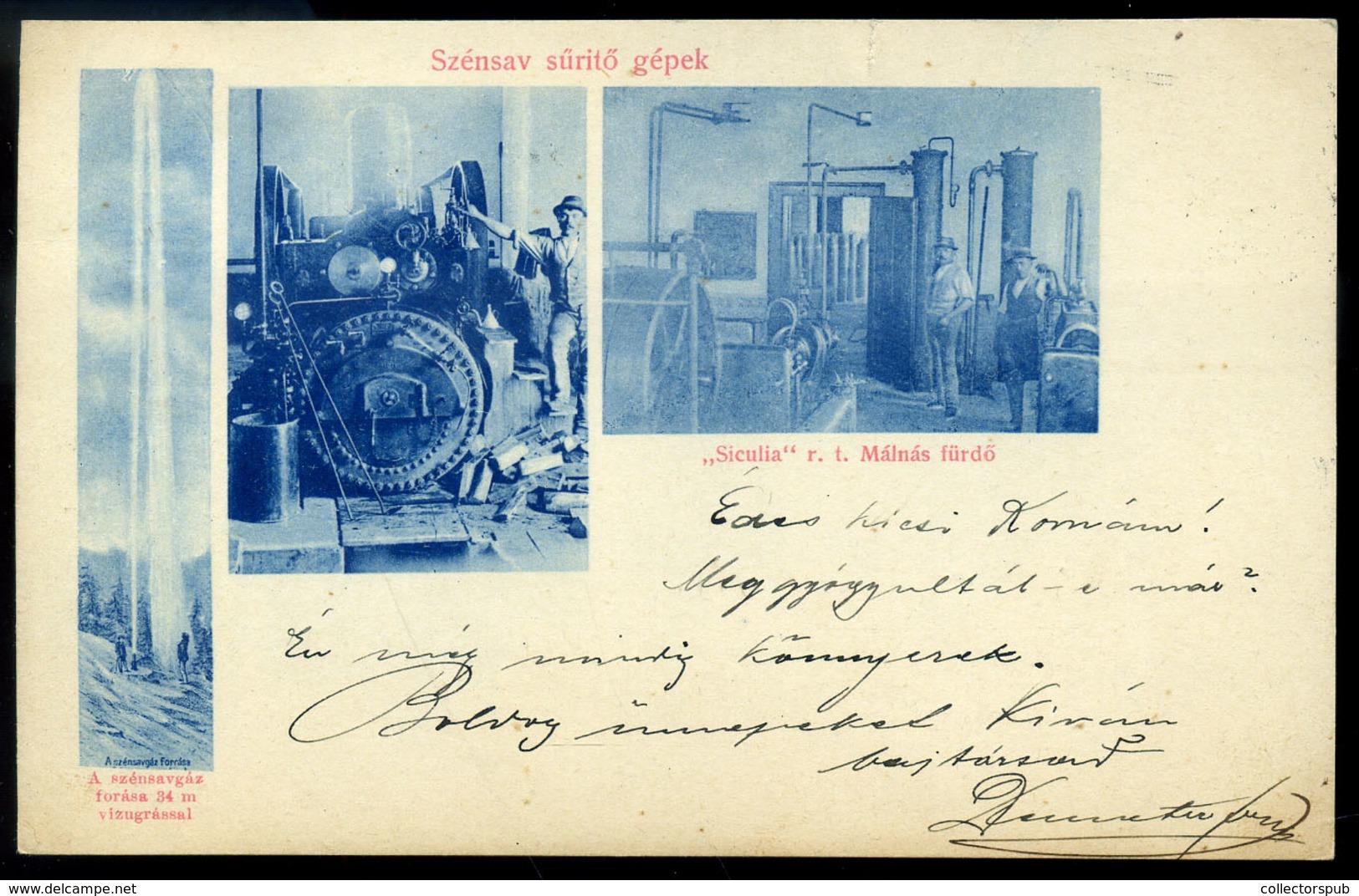 MÁLNÁSFÜRDŐ 1899. Szésav Sűrítő Gépek, Siculia  Régi Képeslap  /  Carbonic Acid Enrichment Machines  Vintage Pic. P.card - Hungary