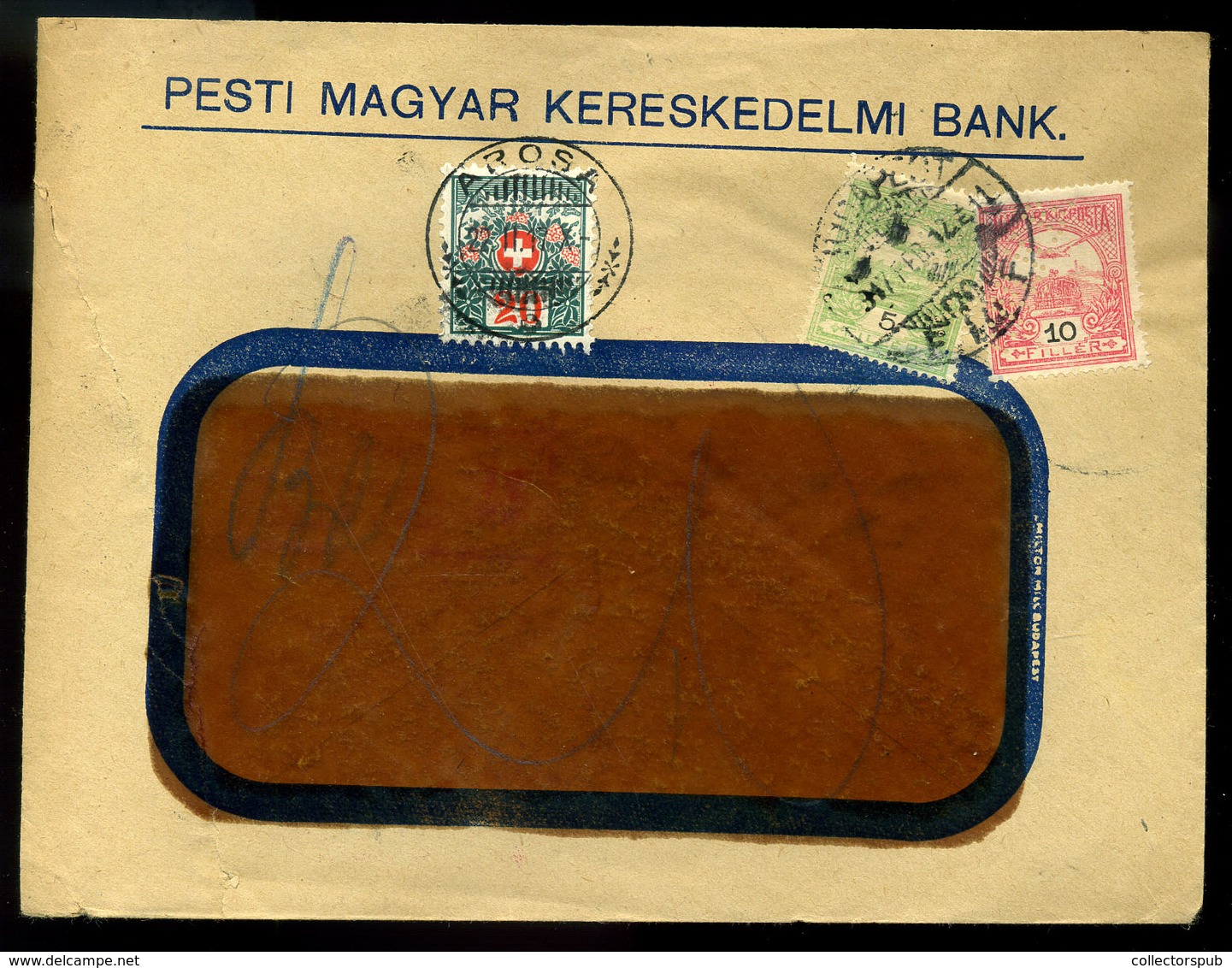 BUDAPEST 1917. Cenzúrázott Banklevél Céglyukasztásos Bélyegekkel Svájcba Küldve Portózva  /  Cens. Money Letter Corp. Pu - Used Stamps