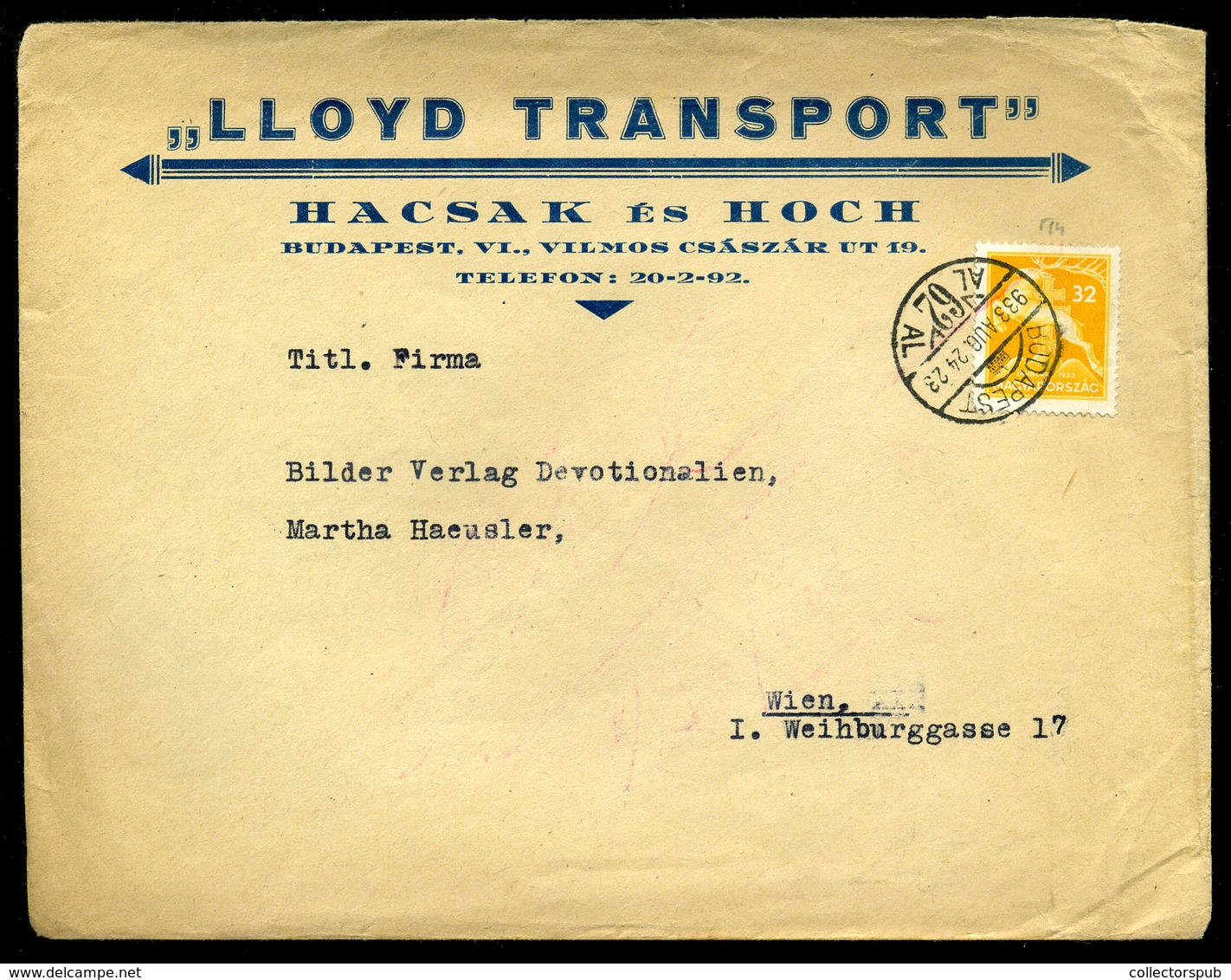 BUDAPEST 1933. Céges Levél Cserkész 32f-es Bérmentesítéssel Bécsbe  /  Corp. Letter Boy Scout 32f Frank. To Vienna - Lettres & Documents
