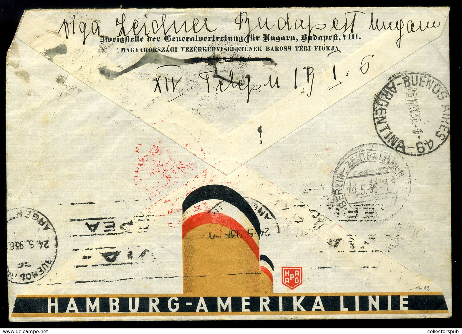 BUDAPEST 1936. Légi Levél Repülő-Arcképek Bérmentesítéssel Argentínába Küldve  /  Airmail Letter Airplanes-Portraits Fra - Lettres & Documents