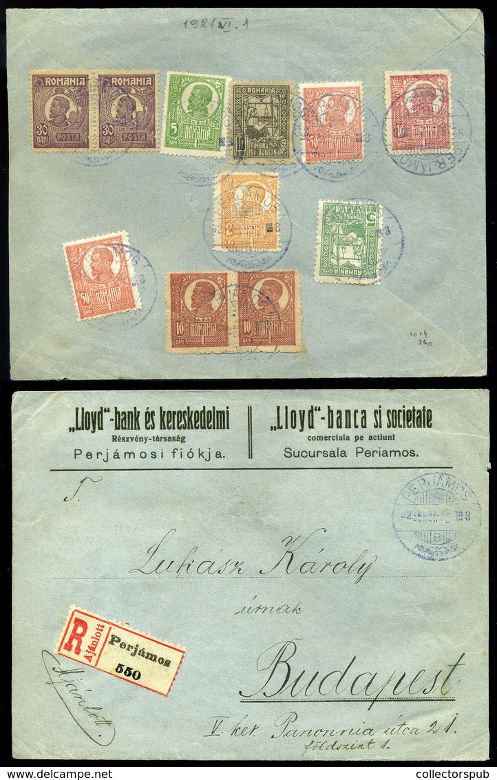 PERJÁMOS 1921. Ajánlott, 11 Bélyeges Levél, "túlélő" Ragjeggyel és Bélyegzéssel Budapestre Küldve  /  Reg. 11 Stamp Lett - Lettres & Documents