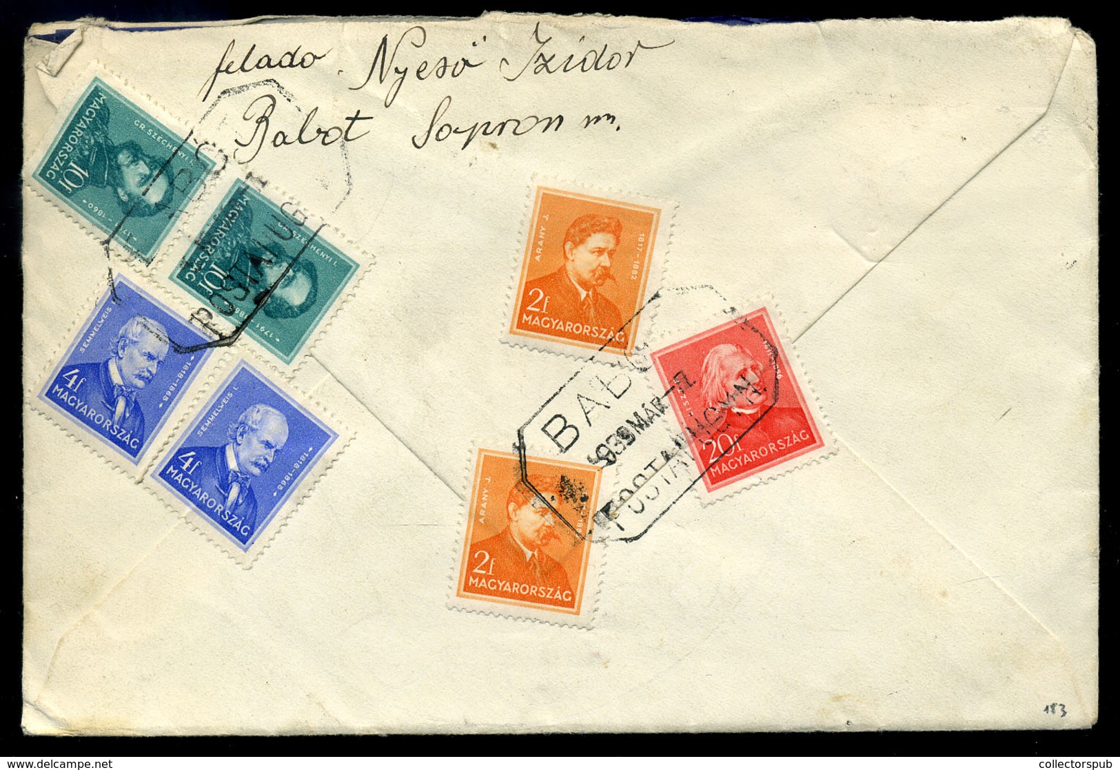 BABÓT 1939. Levél Arcképek Bérmentesítéssel, Postaügynökség Bélyegzéssel Az USA-ba  /  Letter Portraits Frank. Postal Ag - Lettres & Documents
