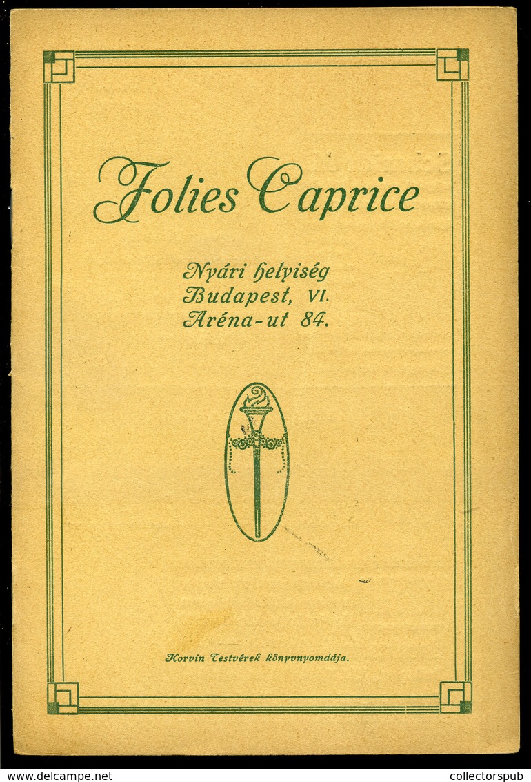 BUDAPEST 1910. Cca. Folies Caprice Mulató, Műsorfüzet, Reklámokkal /  Program Brochure, Adv. - Non Classificati