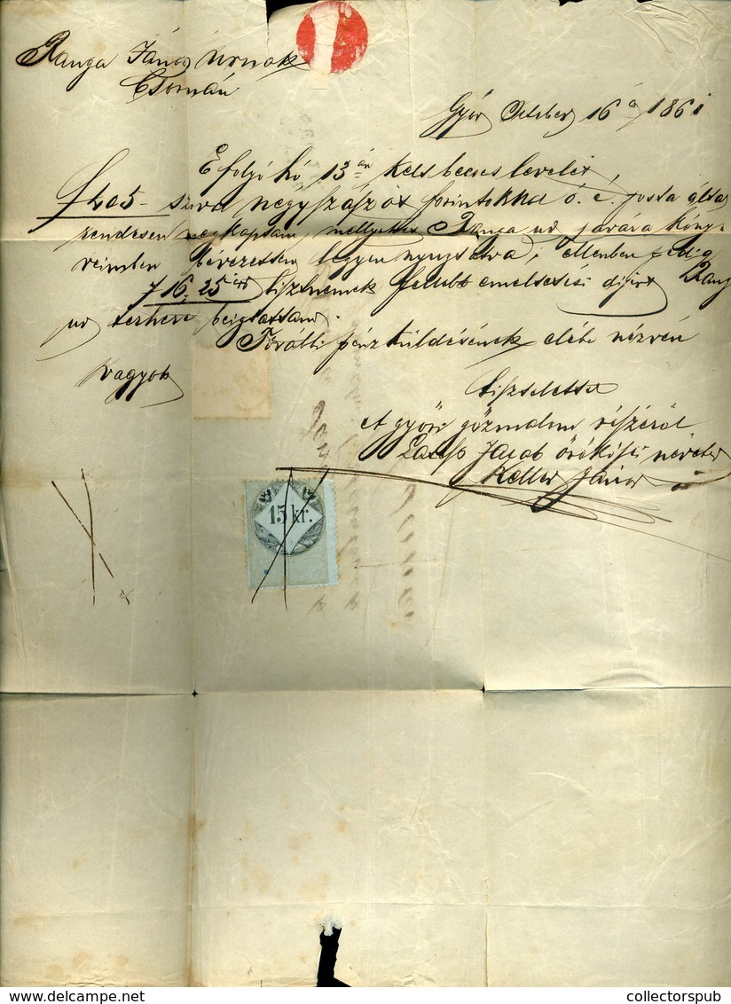 GYŐR 1861. Gőzmalom , Céges, Okmánybélyeges Levél Csornára Küldve  /  Steam Mill Corp. Stamp Duty Letter To Csorna - Oblitérés