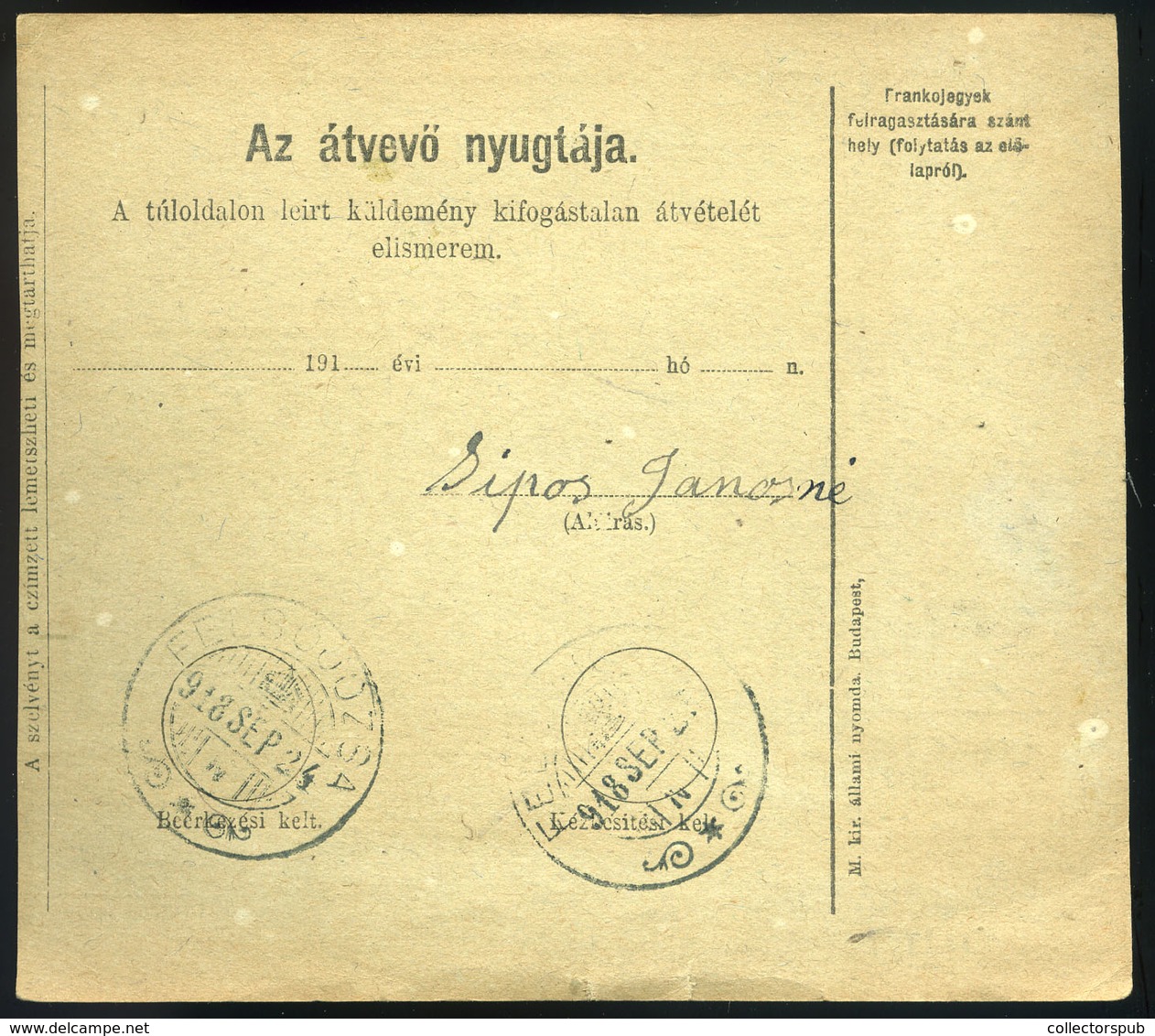 1918. I. VH Tábori Postai Csomagszállító Felsőjózsára Küldve  /  1918 WW I. APO Parcel Postcard To Felsőjózsa - Used Stamps